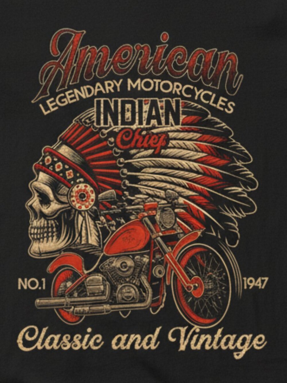 American Motorcycle Indian Chief Graphic Tee Vintage Biker Classic Shirt - Picture 3 of 5